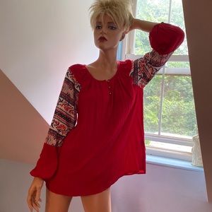 BOHO TOP Long Balloon Sleeve RED, WHITE and BLUE by STYLE & CO.  Size S